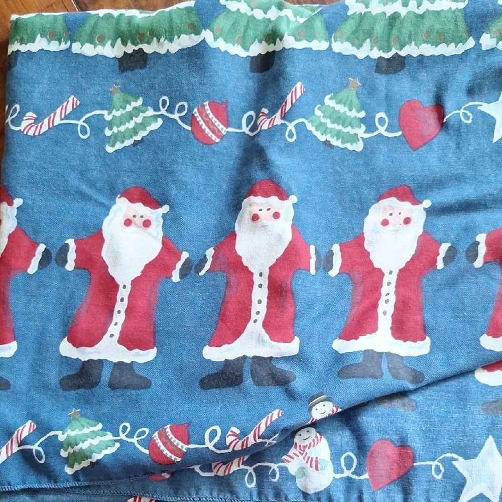 Festive Christmas Tablecloth with Santa ,Snowmen ,Trees And Ornament